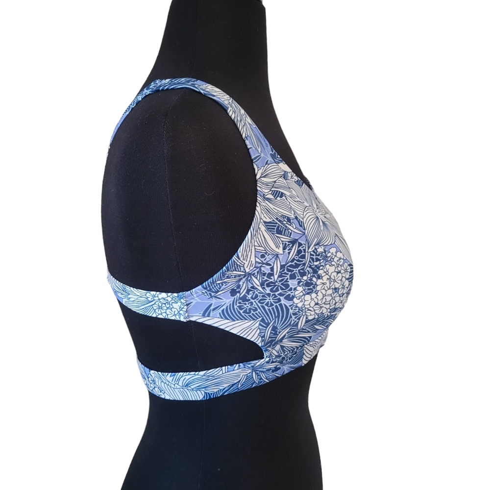 NWT Speedo Floral Bikini Top Small Blue White Sport Swim Top Removable Pads - Picture 7 of 7